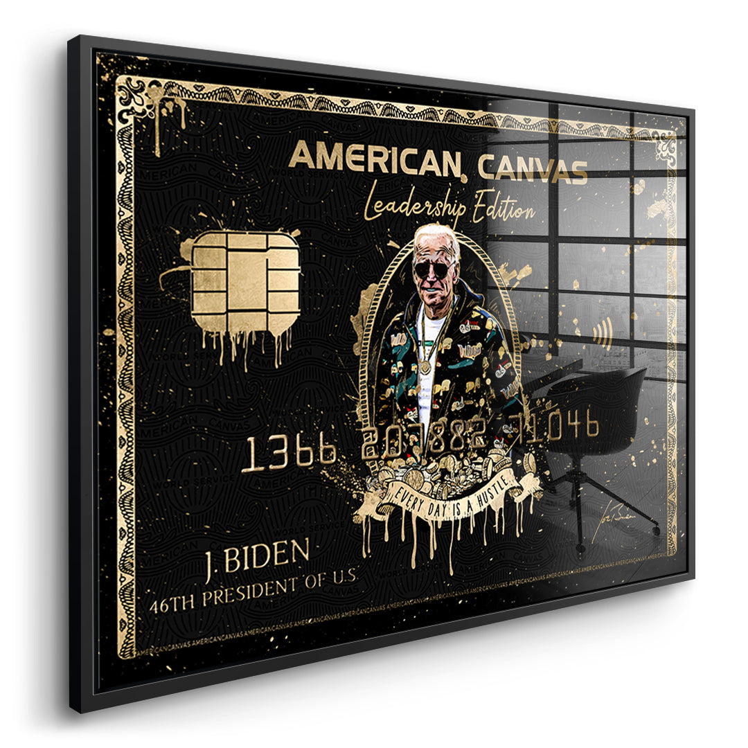 Seitenansicht des Acrylglasbilds Royal American Canvas Joe Biden im schwarzen Rahmen
