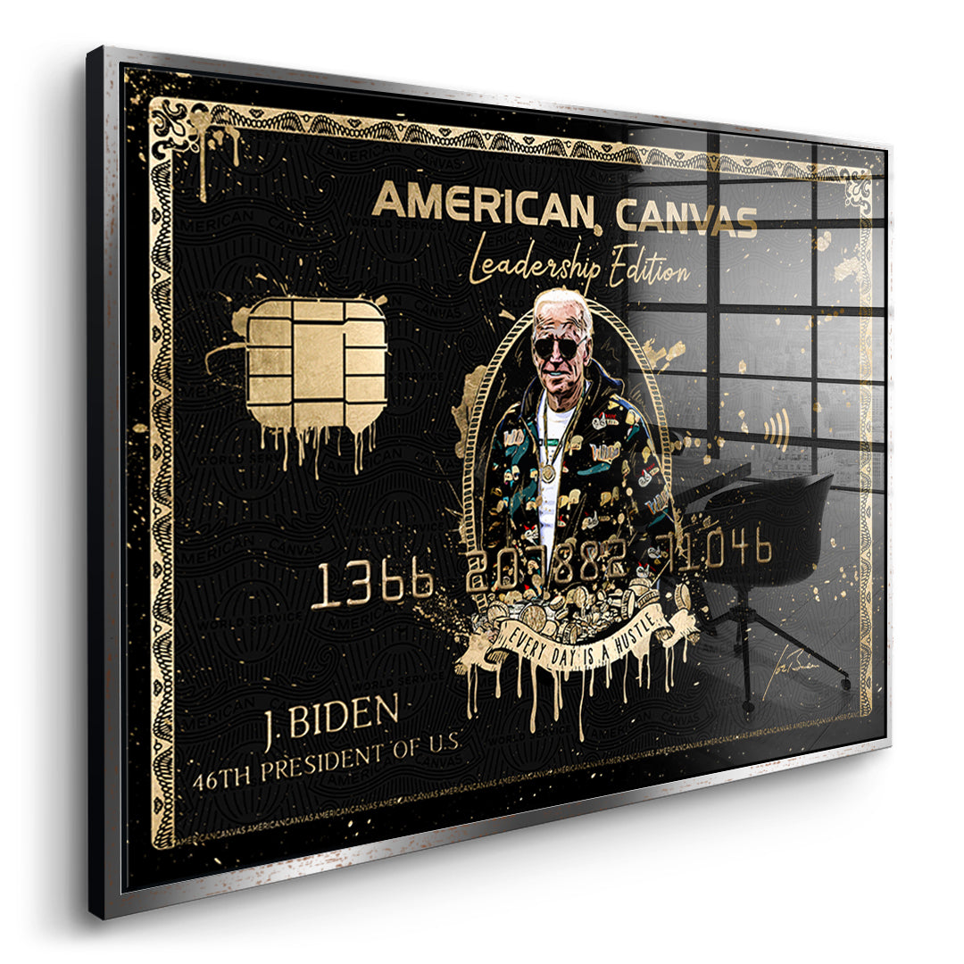 Seitenansicht des Acrylglasbilds Royal American Canvas Joe Biden im silbernen Rahmen