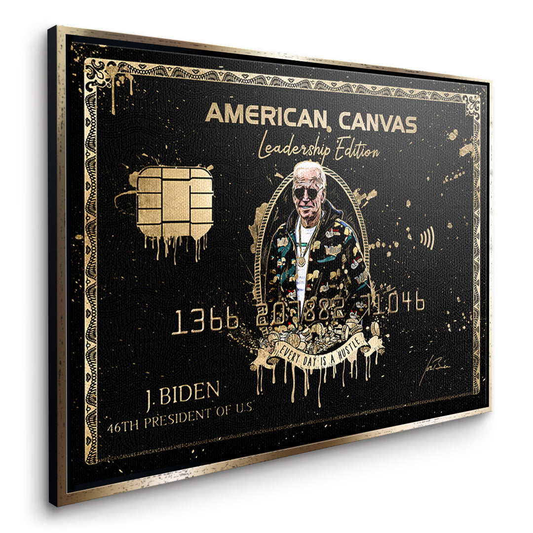 Seitenansicht des Leinwandbilds Royal American Canvas Joe Biden im goldenen Rahmen