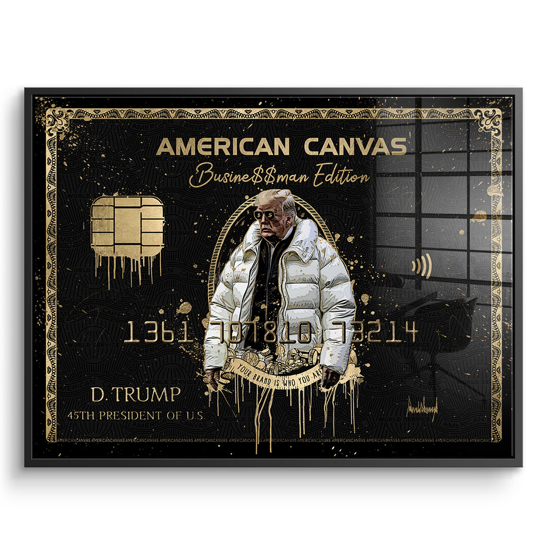 DOTCOMCANVAS Acrylglasbild Royal American Canvas Trump im schwarzen Premium-Rahmen