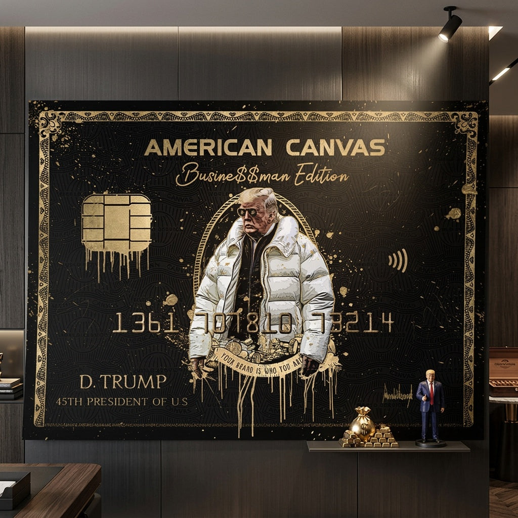 Poster Royal American Canvas Trump an der Wand eines modernen Wohnraums