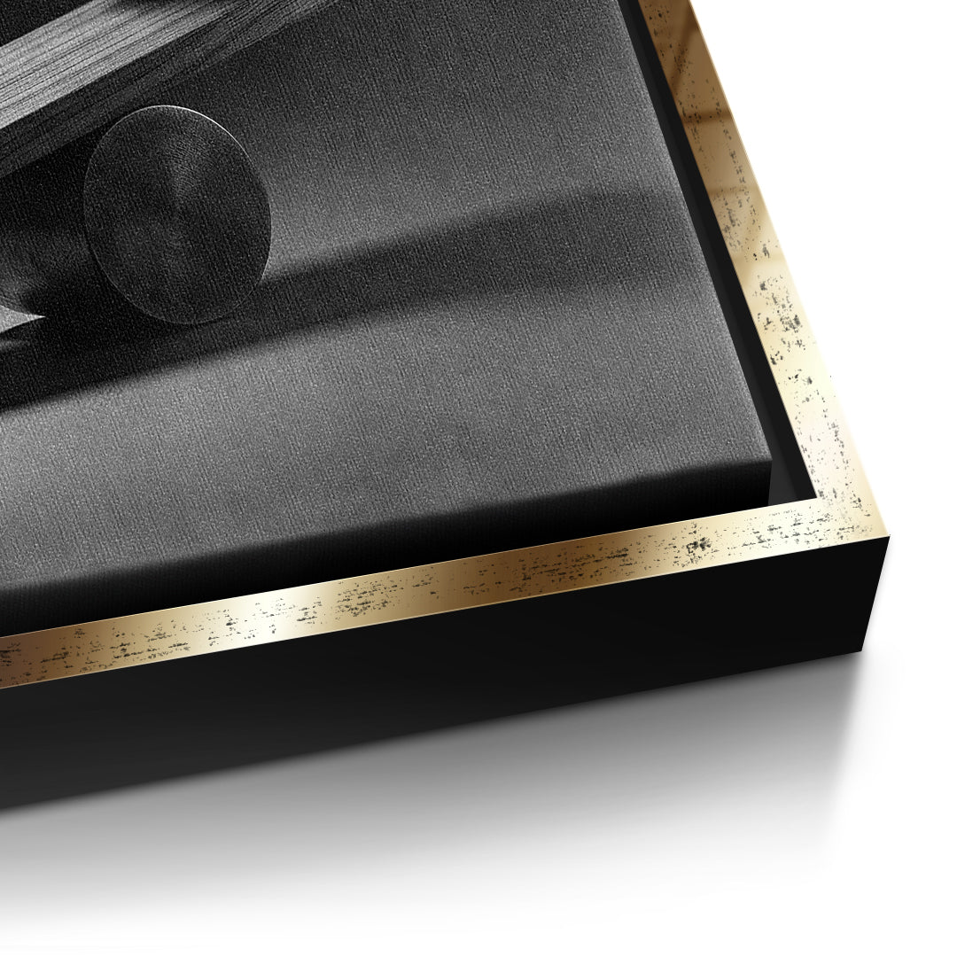 Detailaufnahme der Leinwandstruktur, Choose Quality, Not Quantity im goldenen Rahmen