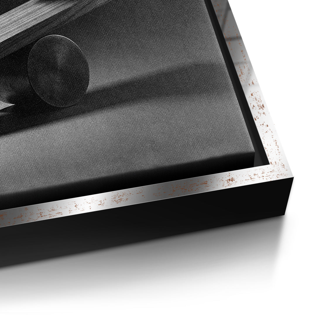 Detailaufnahme der Leinwandstruktur, Choose Quality, Not Quantity im silbernen Rahmen