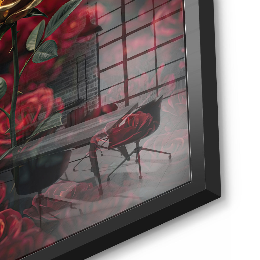 Detailaufnahme des 5mm Acrylglases, One in a Million in Red im schwarzen Rahmen