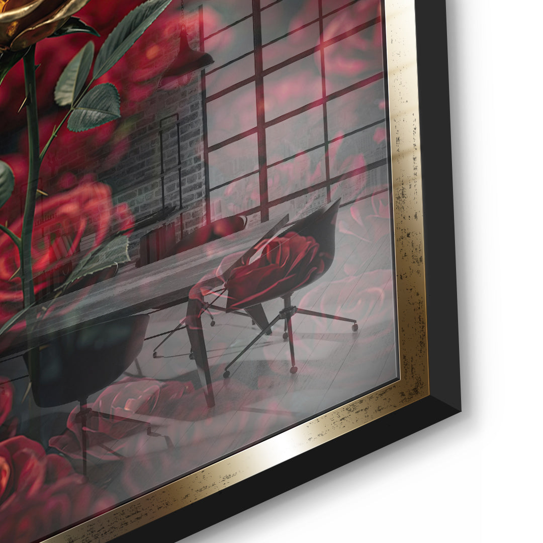 Detailaufnahme des 5mm Acrylglases, One in a Million in Red im goldenen Rahmen