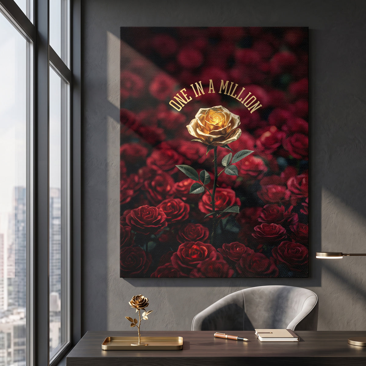 Leinwandbild One in a Million in Red an der Wand eines modernen Wohnraums