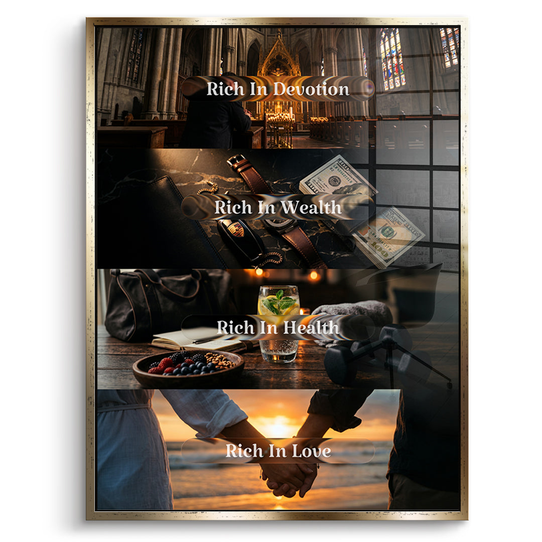 DOTCOMCANVAS Acrylglasbild Rich In Life im goldenen Premium-Rahmen
