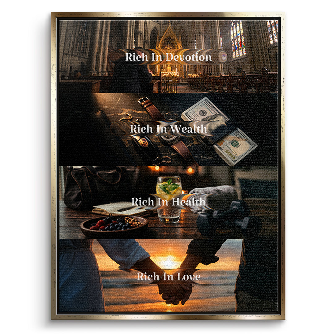 DOTCOMCANVAS Leinwandbild Rich In Life im goldenen Premium-Rahmen