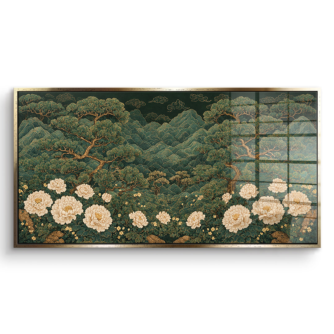 DOTCOMCANVAS Acrylglasbild Beautiful Garden im goldenen Premium-Rahmen