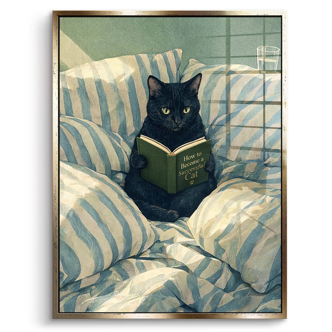 DOTCOMCANVAS Acrylglasbild How to Become a Successful Cat im goldenen Premium-Rahmen