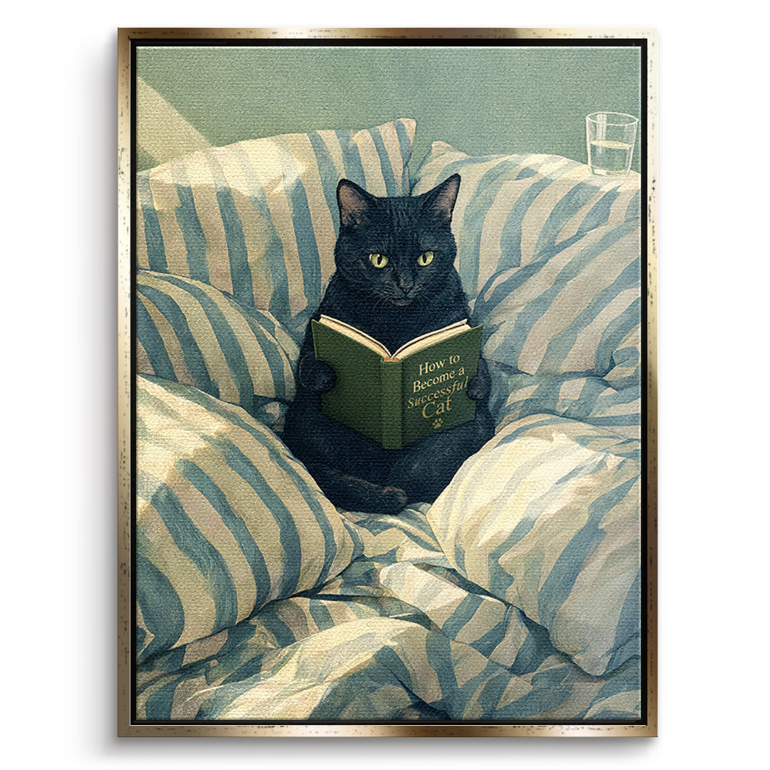 DOTCOMCANVAS Leinwandbild How to Become a Successful Cat im goldenen Premium-Rahmen