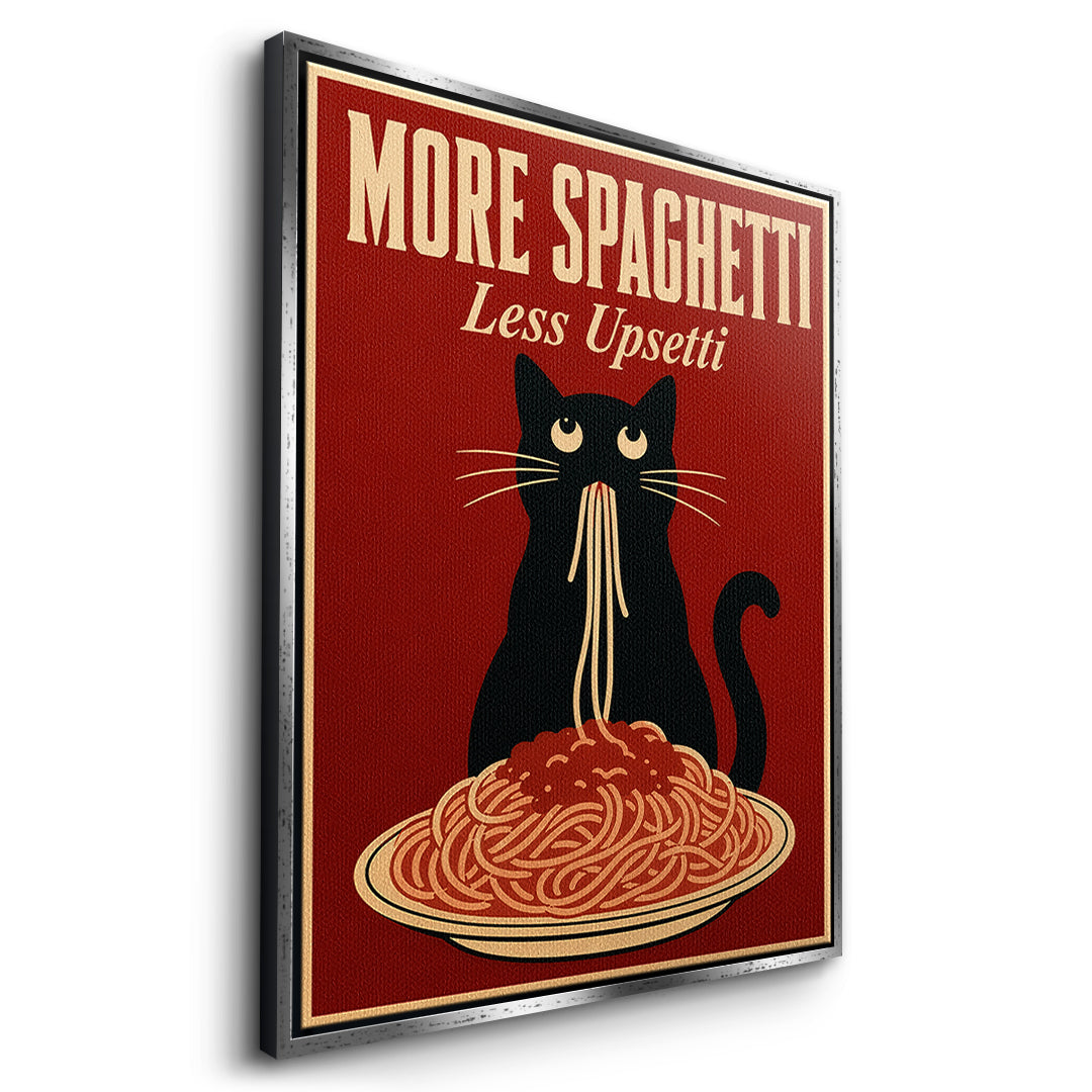Seitenansicht des Leinwandbilds More Spaghetti Less Upsetti im silbernen Rahmen