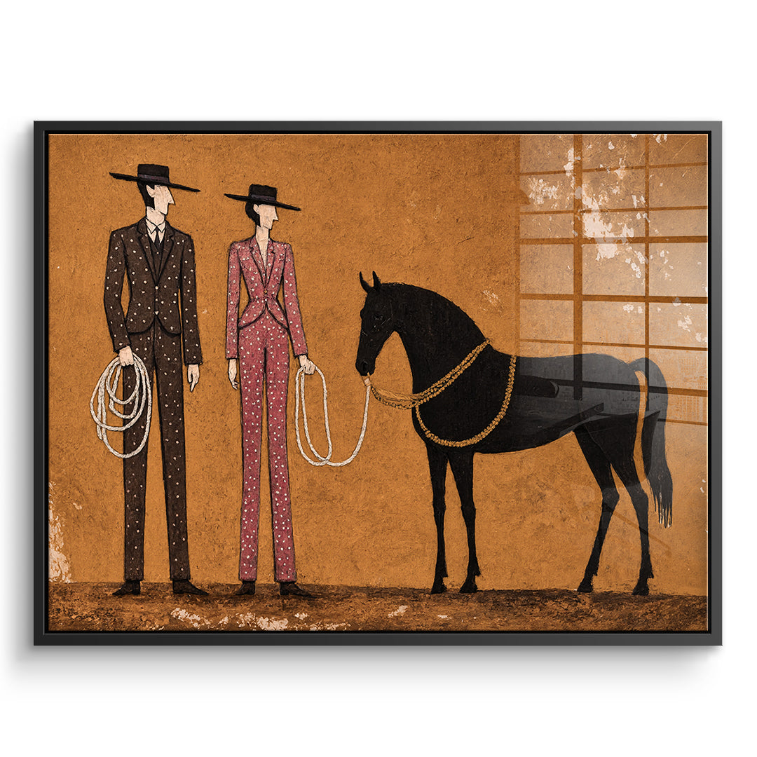 DOTCOMCANVAS Acrylglasbild Cowboy & Horse im schwarzen Premium-Rahmen