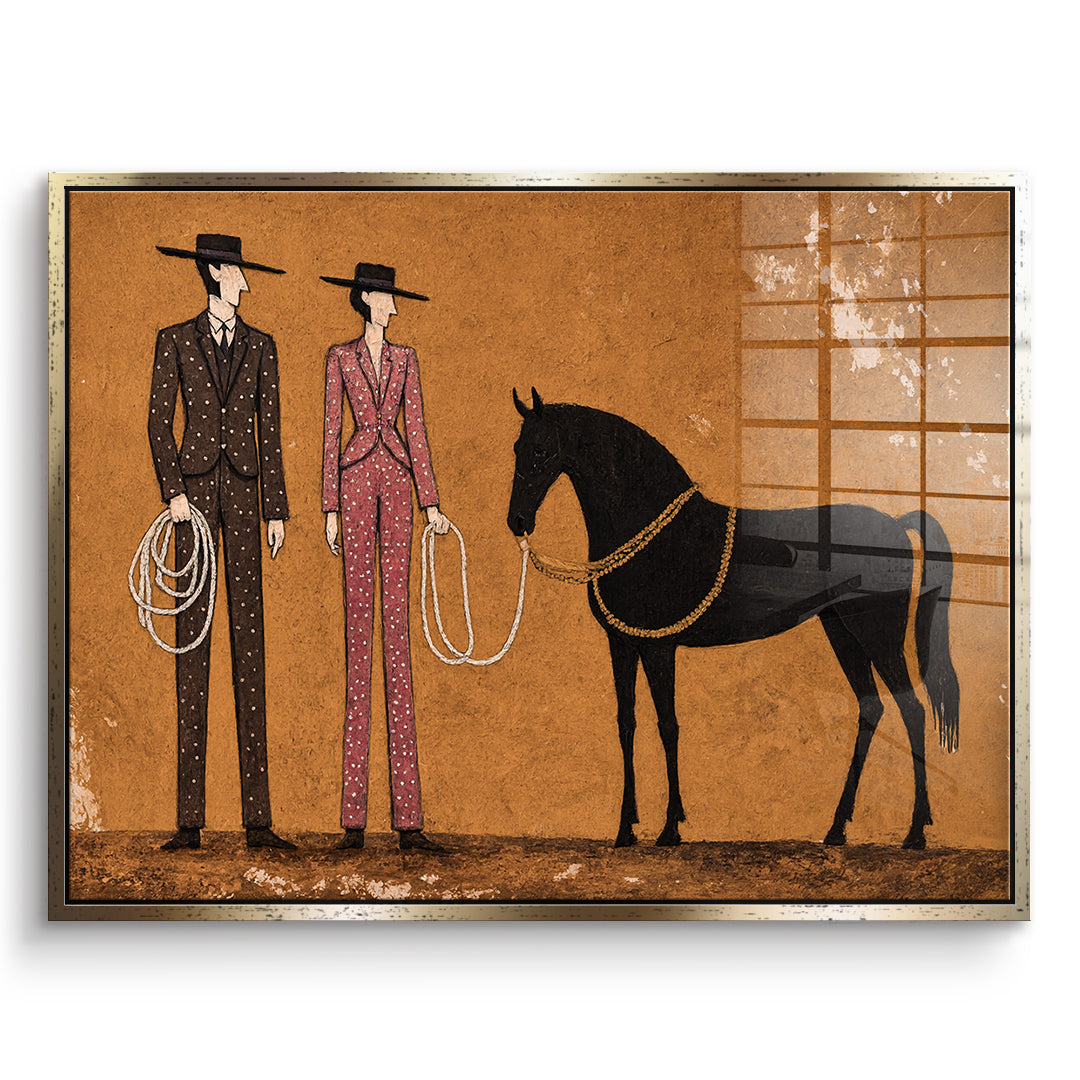 DOTCOMCANVAS Acrylglasbild Cowboy & Horse im goldenen Premium-Rahmen