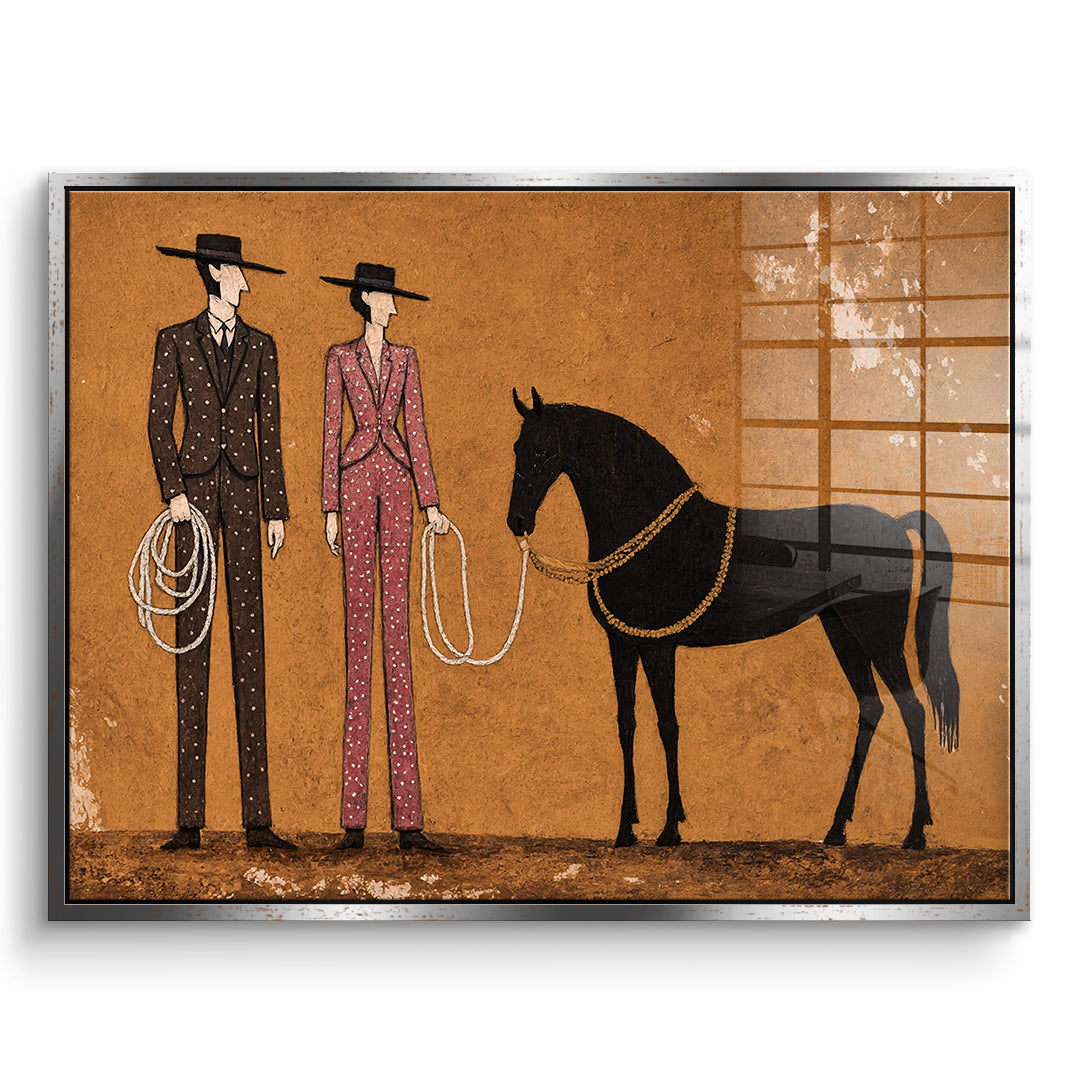 DOTCOMCANVAS Acrylglasbild Cowboy & Horse im silbernen Premium-Rahmen