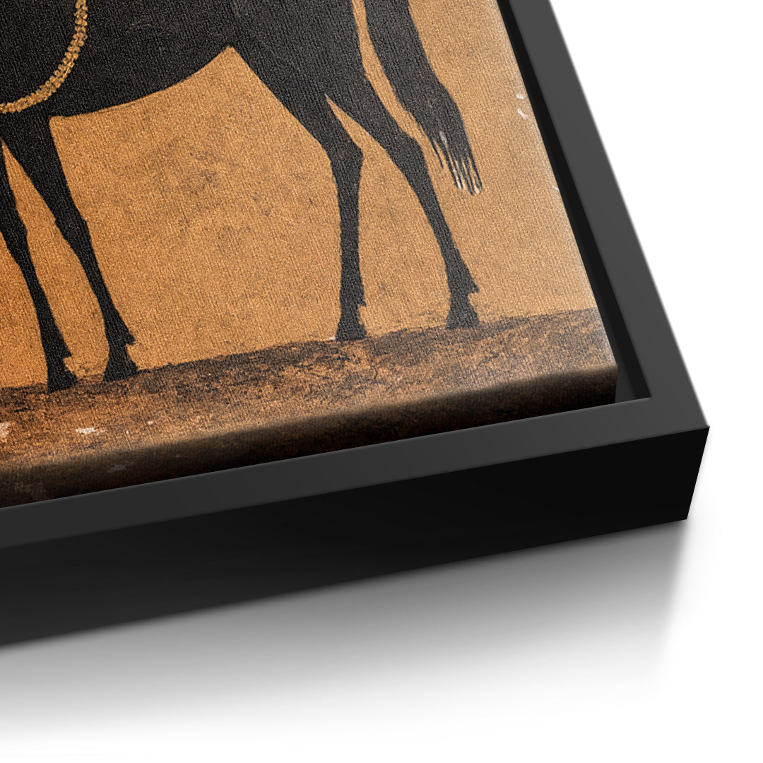 Detailaufnahme der Leinwandstruktur, Cowboy & Horse im schwarzen Rahmen
