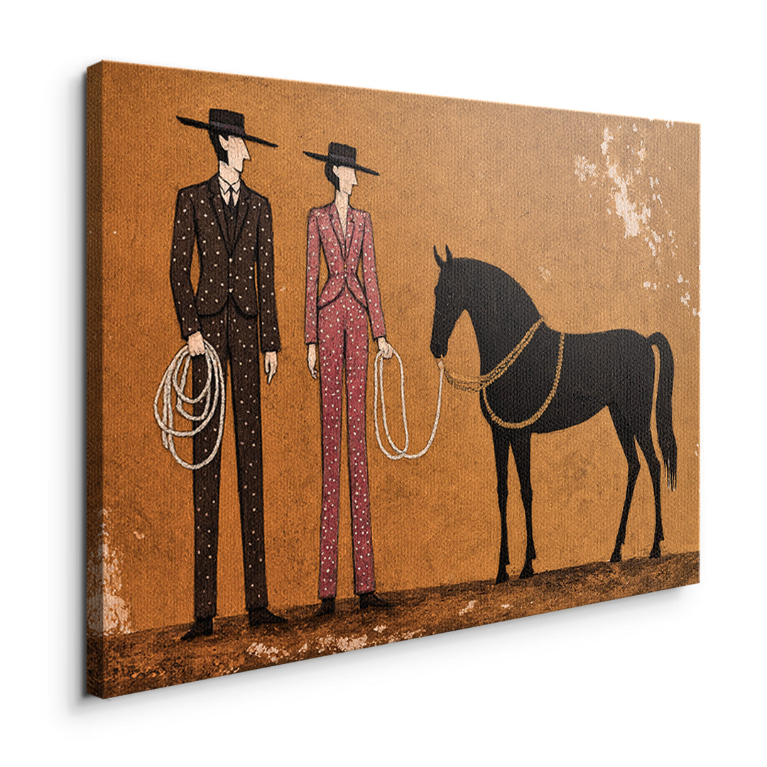 Seitenansicht des Leinwandbilds Cowboy & Horse ohne Rahmen