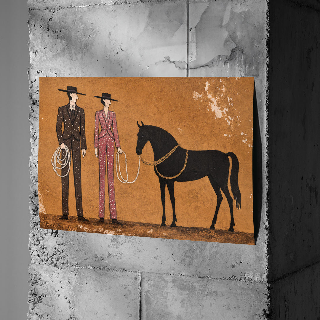 Poster Cowboy & Horse an einer Betonwand