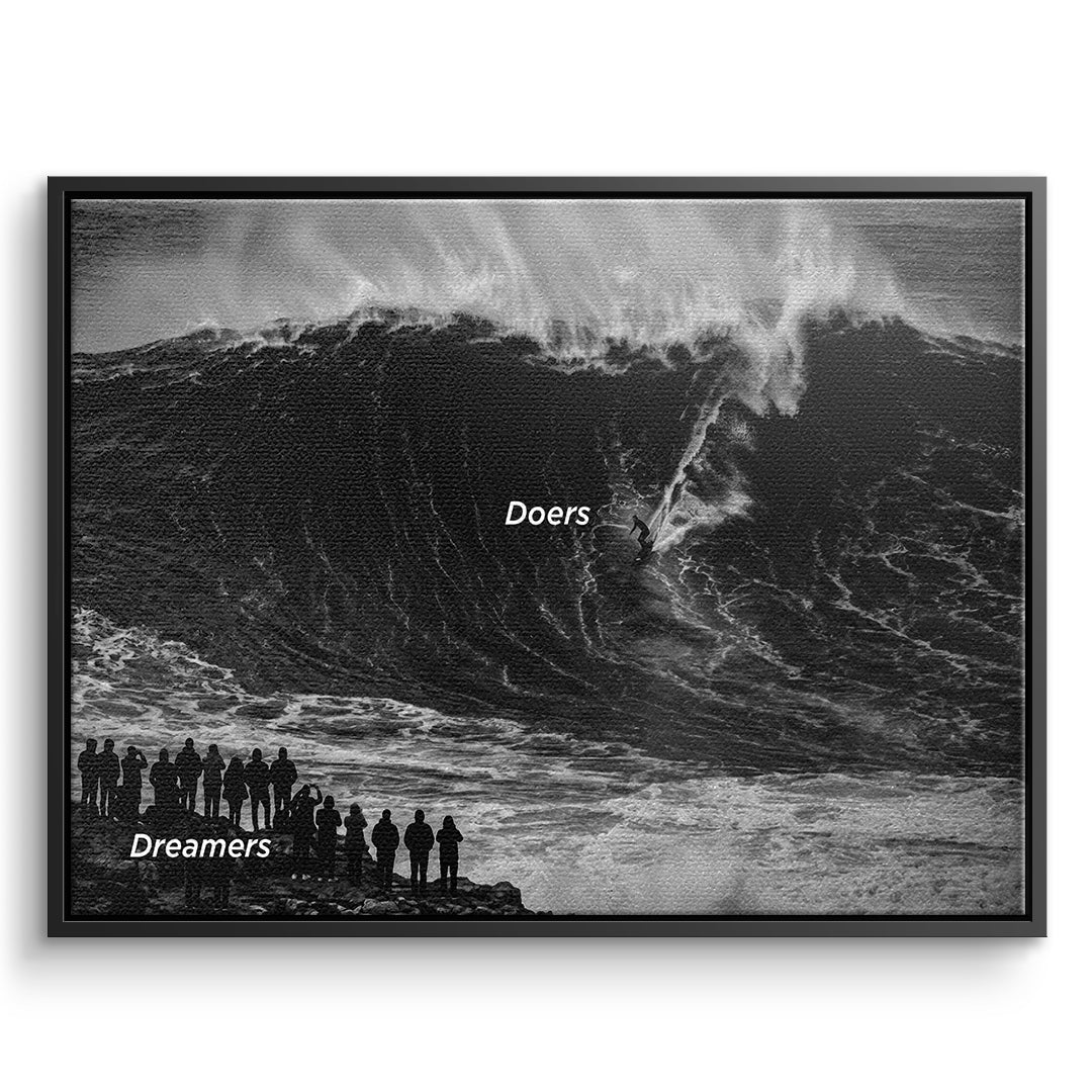DOTCOMCANVAS Leinwandbild Doers VS Dreamers im schwarzen Premium-Rahmen