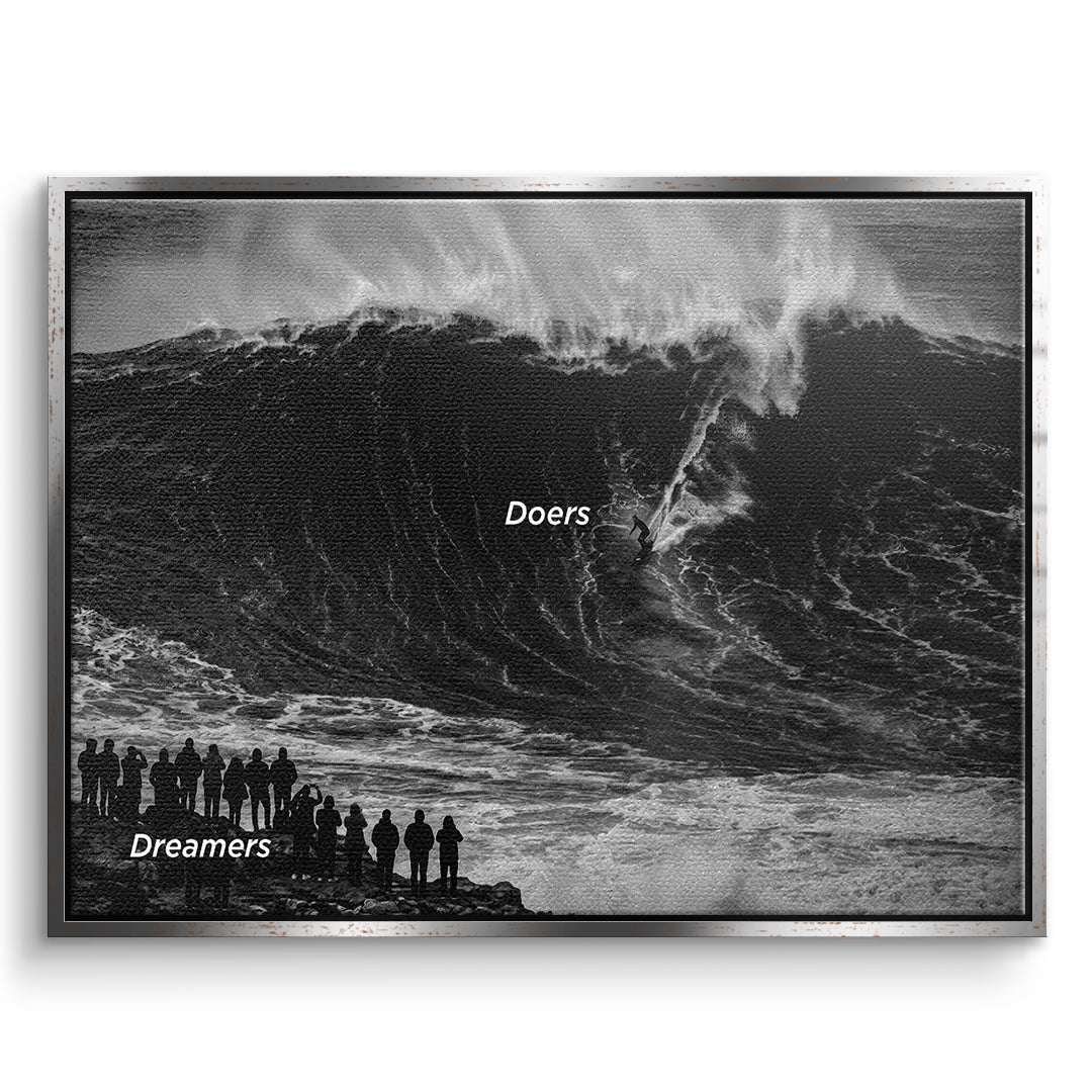 DOTCOMCANVAS Leinwandbild Doers VS Dreamers im silbernen Premium-Rahmen