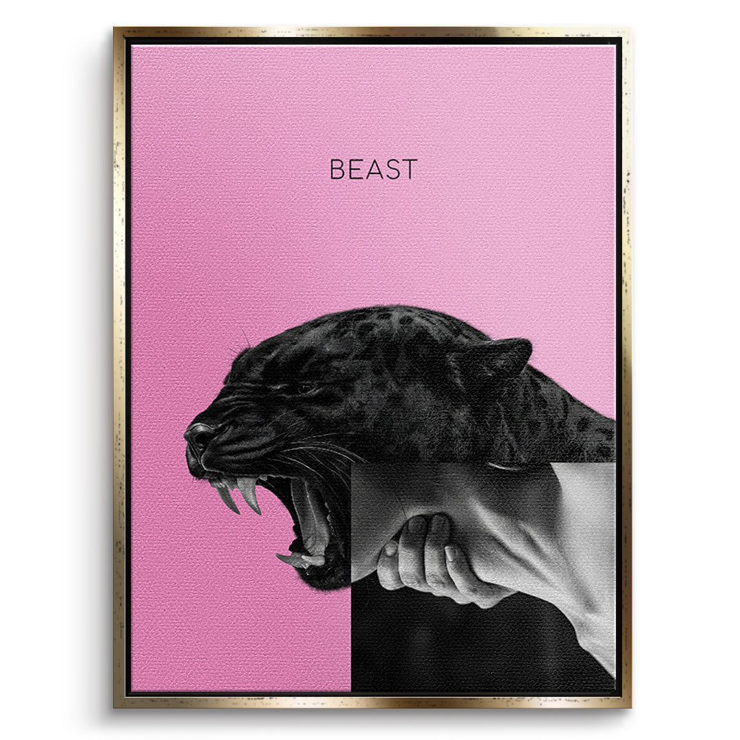 DOTCOMCANVAS Leinwandbild Beast Pink im goldenen Premium-Rahmen