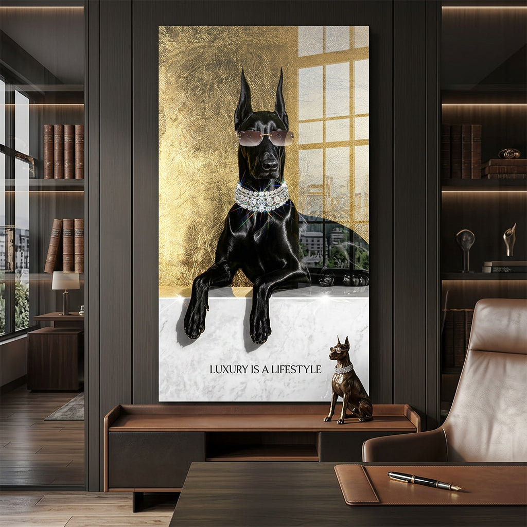 Acrylglasbild Luxury Is A Lifestyle an der Wand eines modernen Wohnraums