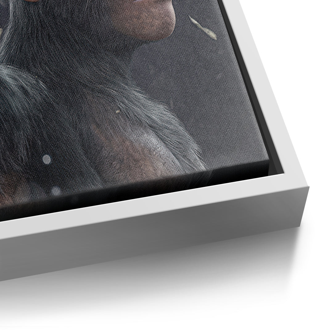 Detailaufnahme der Leinwandstruktur, Three Wise Monkeys im weißen Rahmen