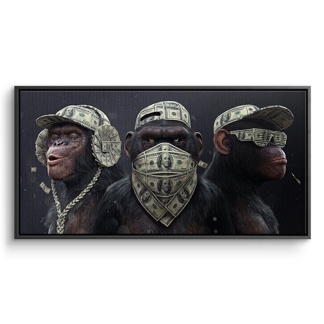 DOTCOMCANVAS Leinwandbild Three Wise Monkeys im schwarzen Premium-Rahmen