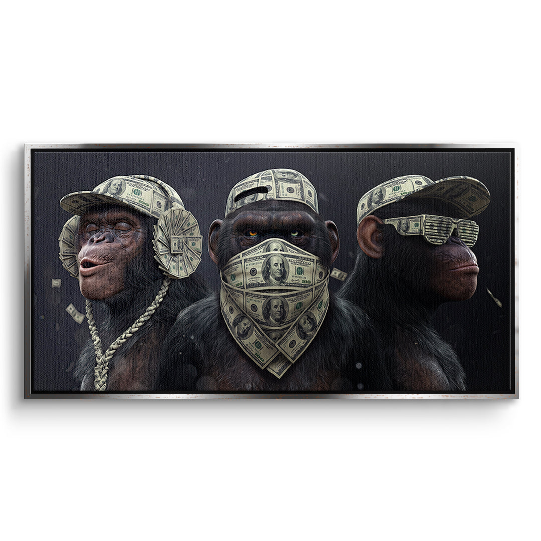 DOTCOMCANVAS Leinwandbild Three Wise Monkeys im silbernen Premium-Rahmen