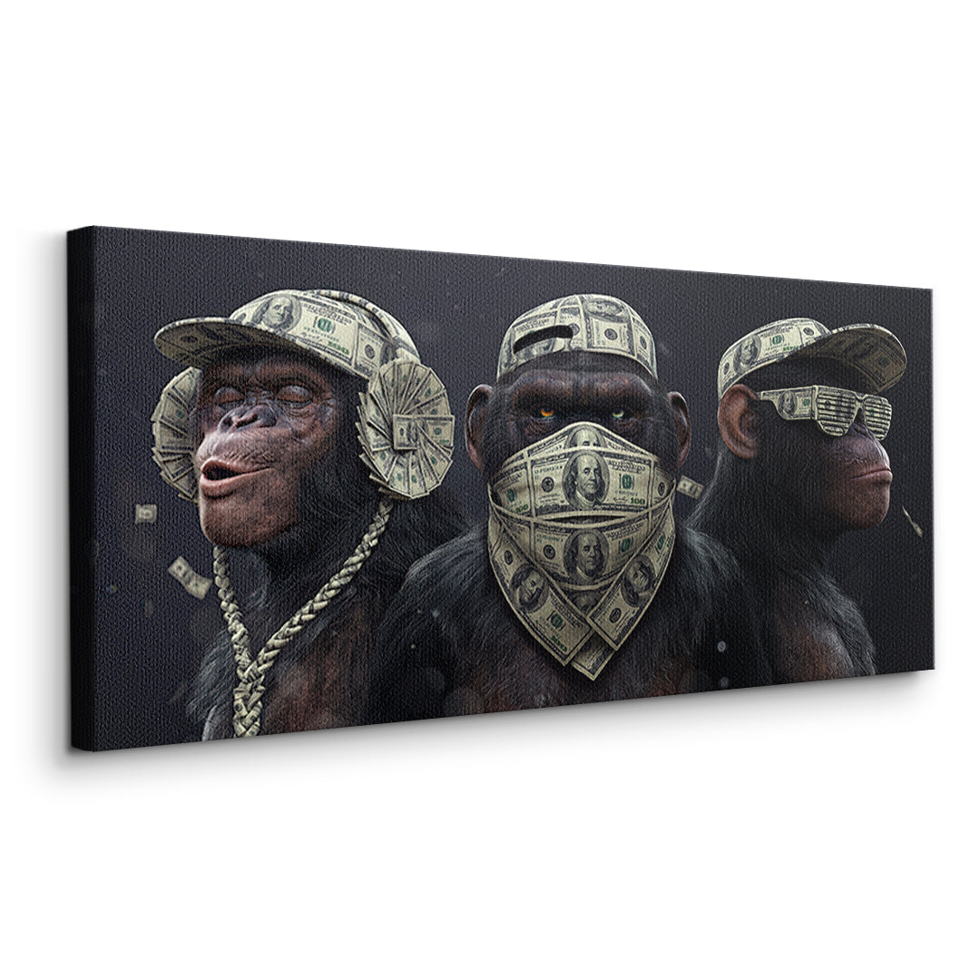 Seitenansicht des Leinwandbilds Three Wise Monkeys ohne Rahmen