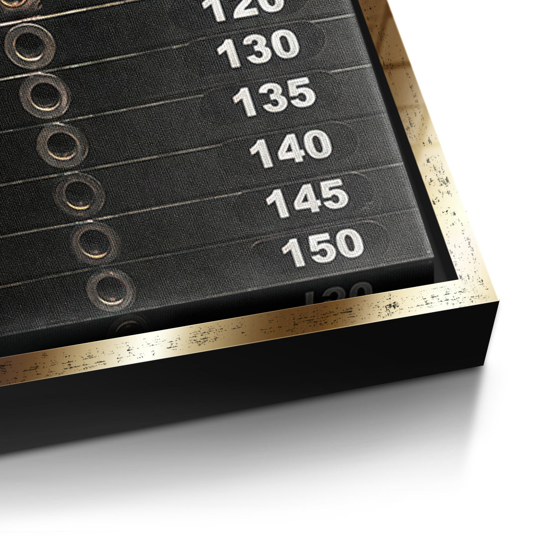 Detailaufnahme der Leinwandstruktur, Weight Filter im goldenen Rahmen