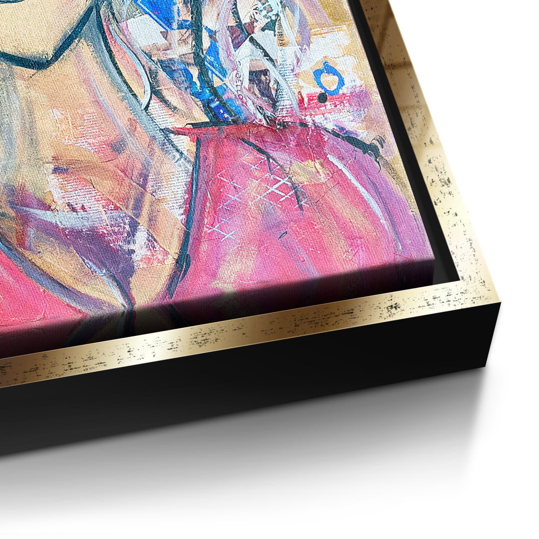 Detailaufnahme der Leinwandstruktur, Headlines And Dreams im goldenen Rahmen