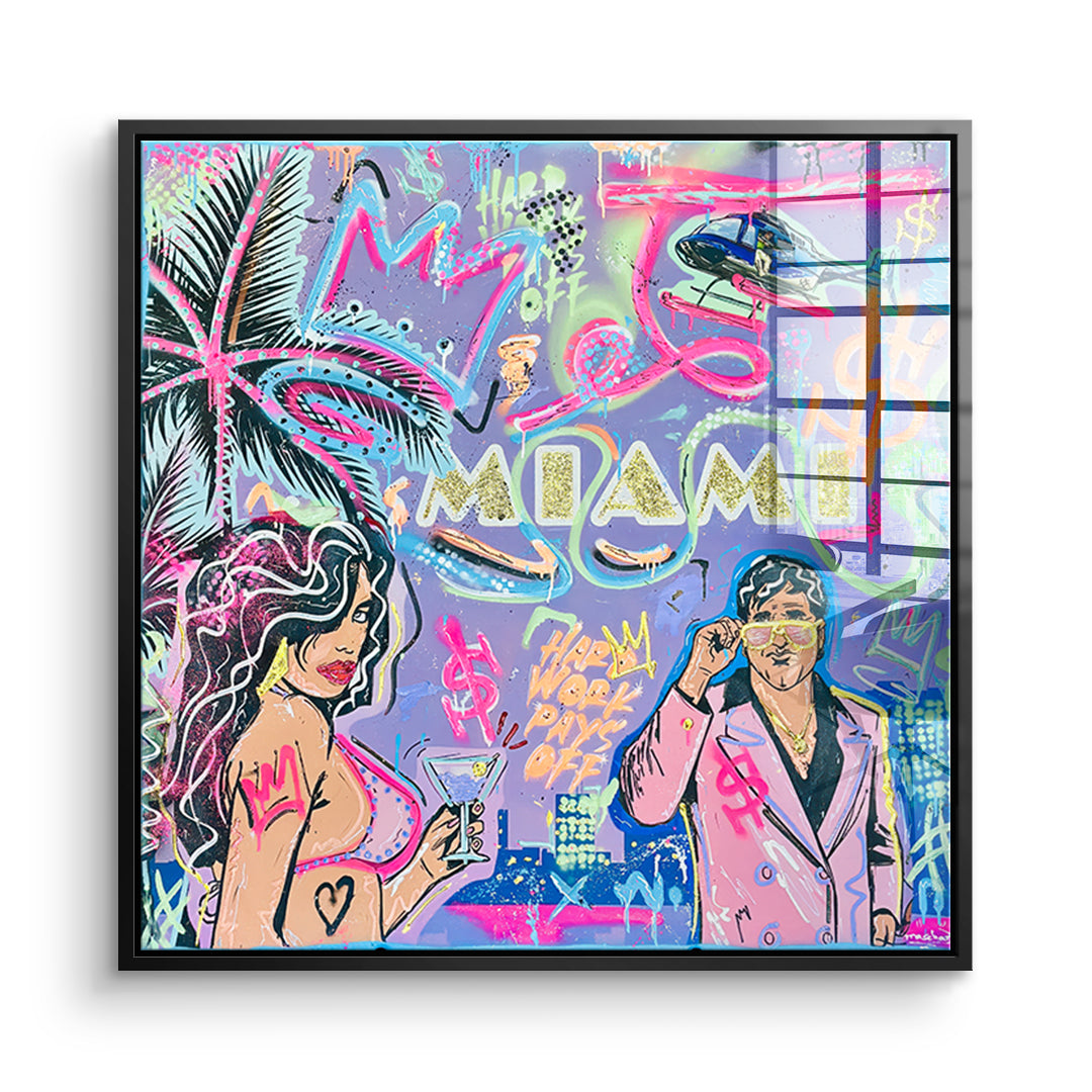 DOTCOMCANVAS Acrylglasbild Miami Money im schwarzen Premium-Rahmen