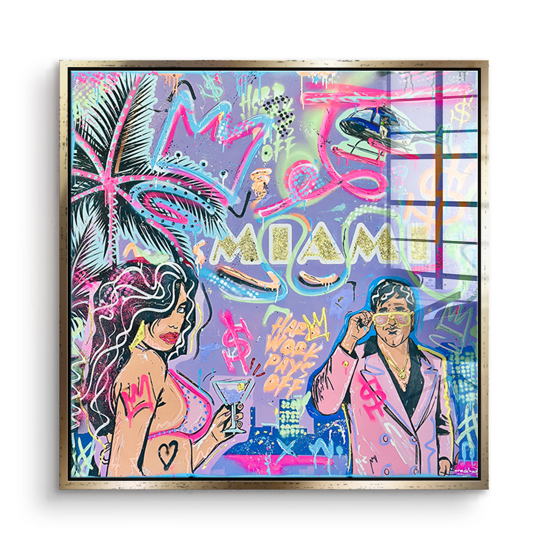 DOTCOMCANVAS Acrylglasbild Miami Money im goldenen Premium-Rahmen