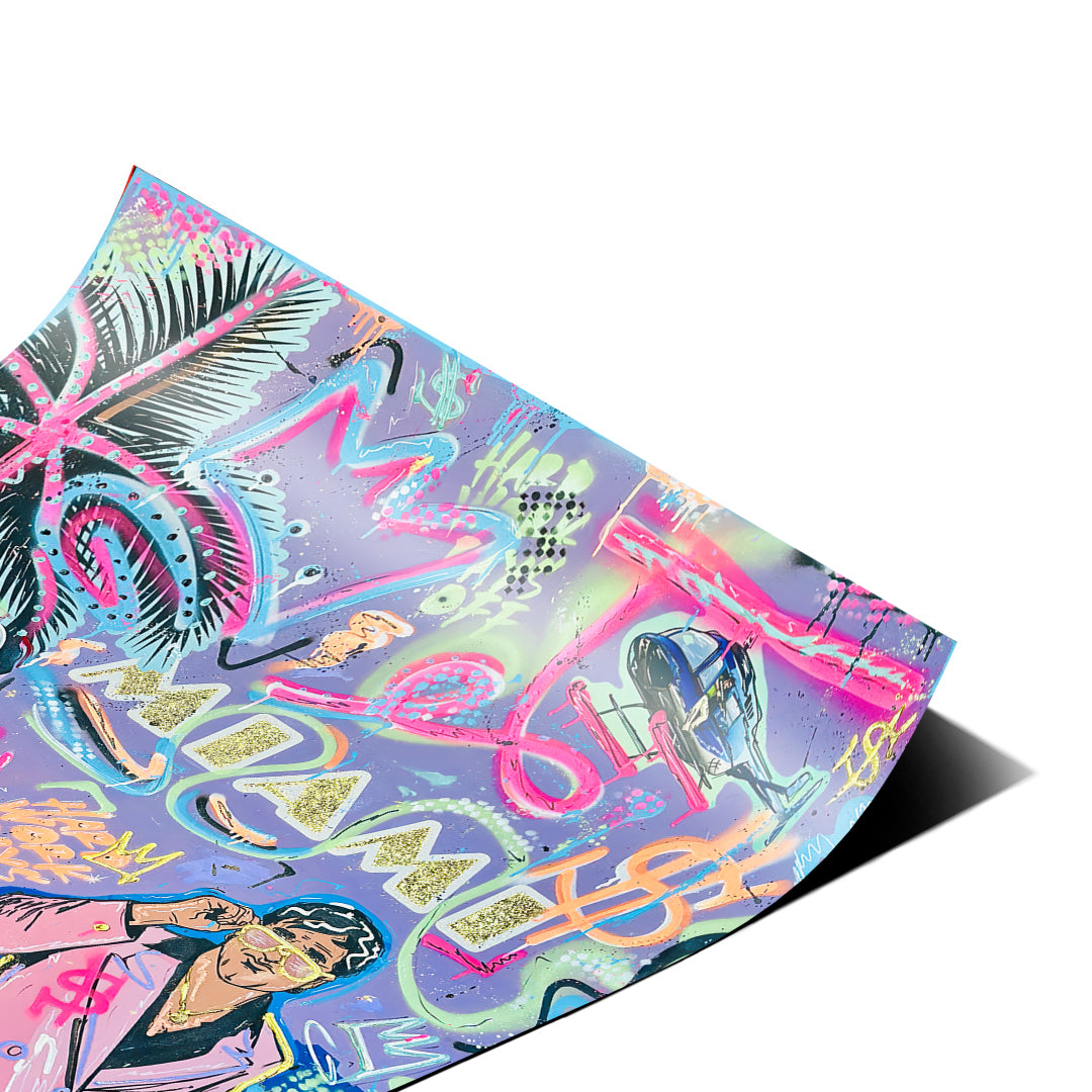 Eckdetail des Posters Miami Money, Nahaufnahme