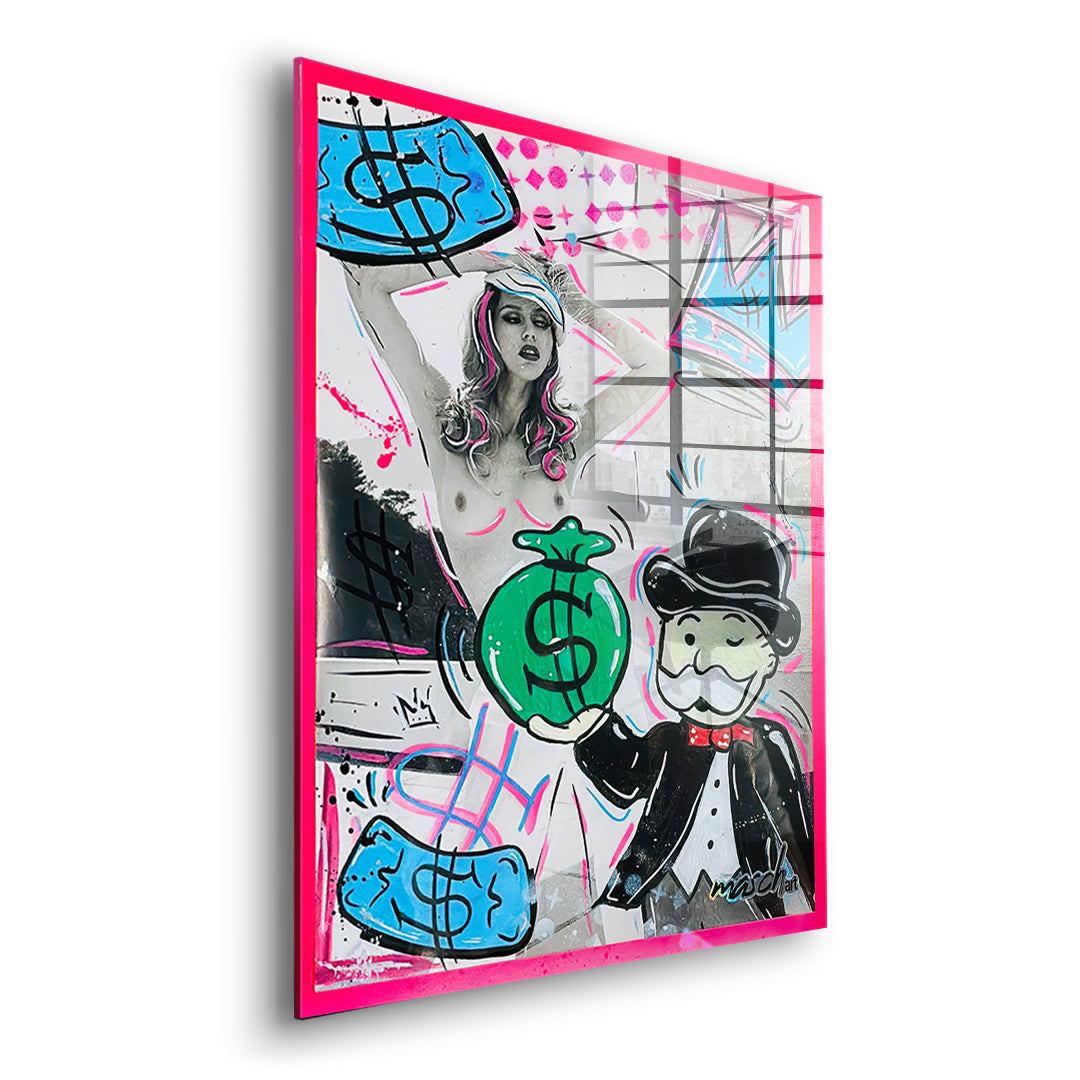 Seitenansicht des Acrylglasbilds Money Talks ohne Rahmen