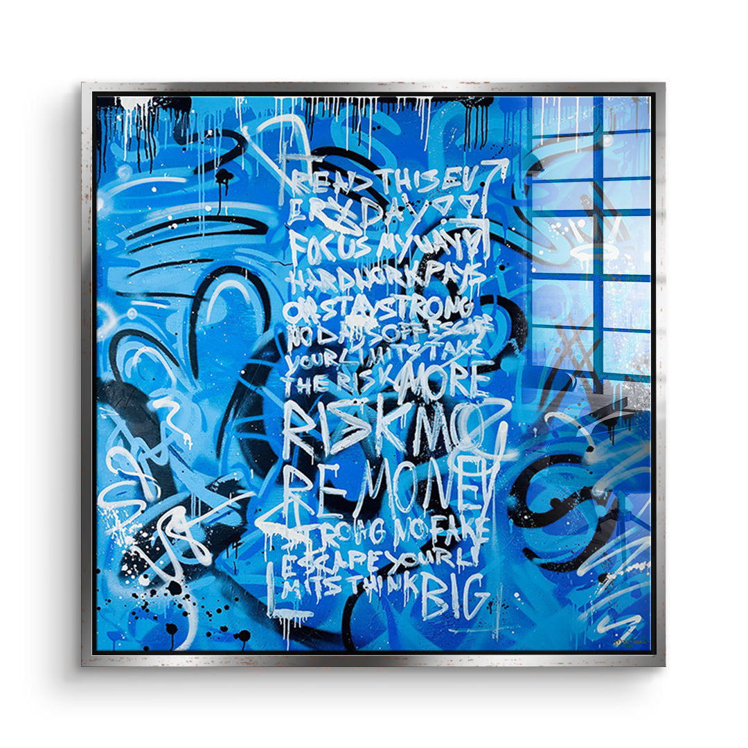 DOTCOMCANVAS Acrylglasbild More Risk More Money im silbernen Premium-Rahmen
