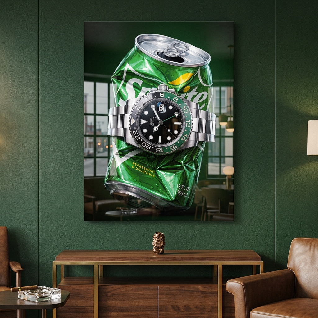 Acrylglasbild Crushed Luxury an der Wand eines modernen Wohnraums