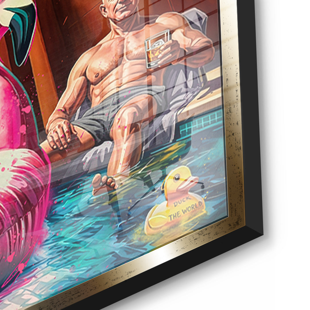 Detailaufnahme des 5mm Acrylglases, Pool Friends im goldenen Rahmen