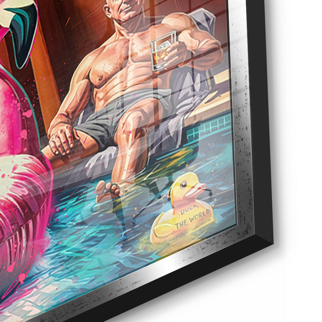 Detailaufnahme des 5mm Acrylglases, Pool Friends im silbernen Rahmen