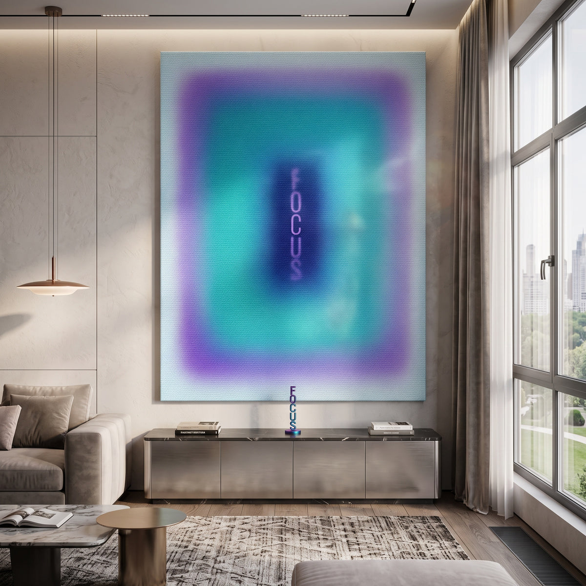 Leinwandbild Focus Aura an der Wand eines modernen Wohnraums
