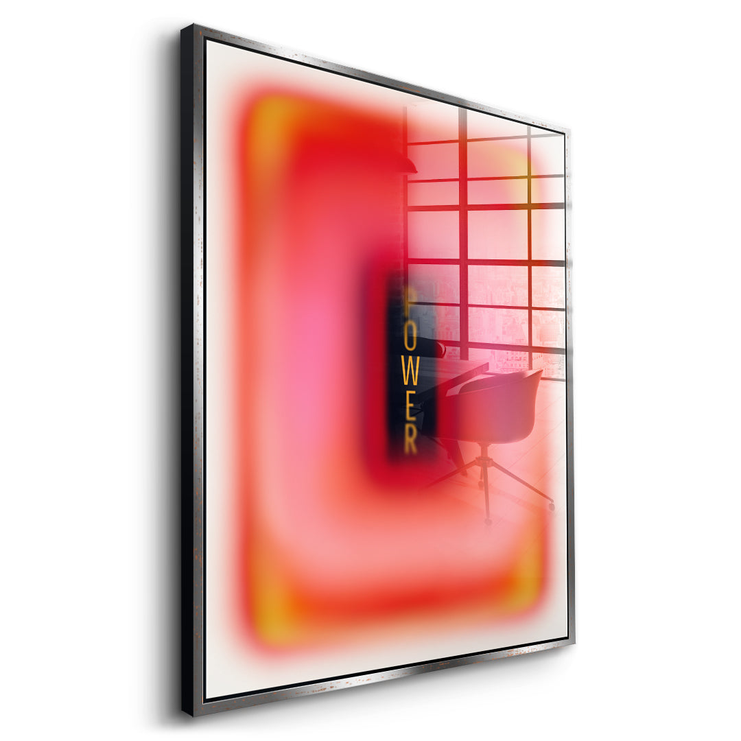 Seitenansicht des Acrylglasbilds Power Aura im silbernen Rahmen