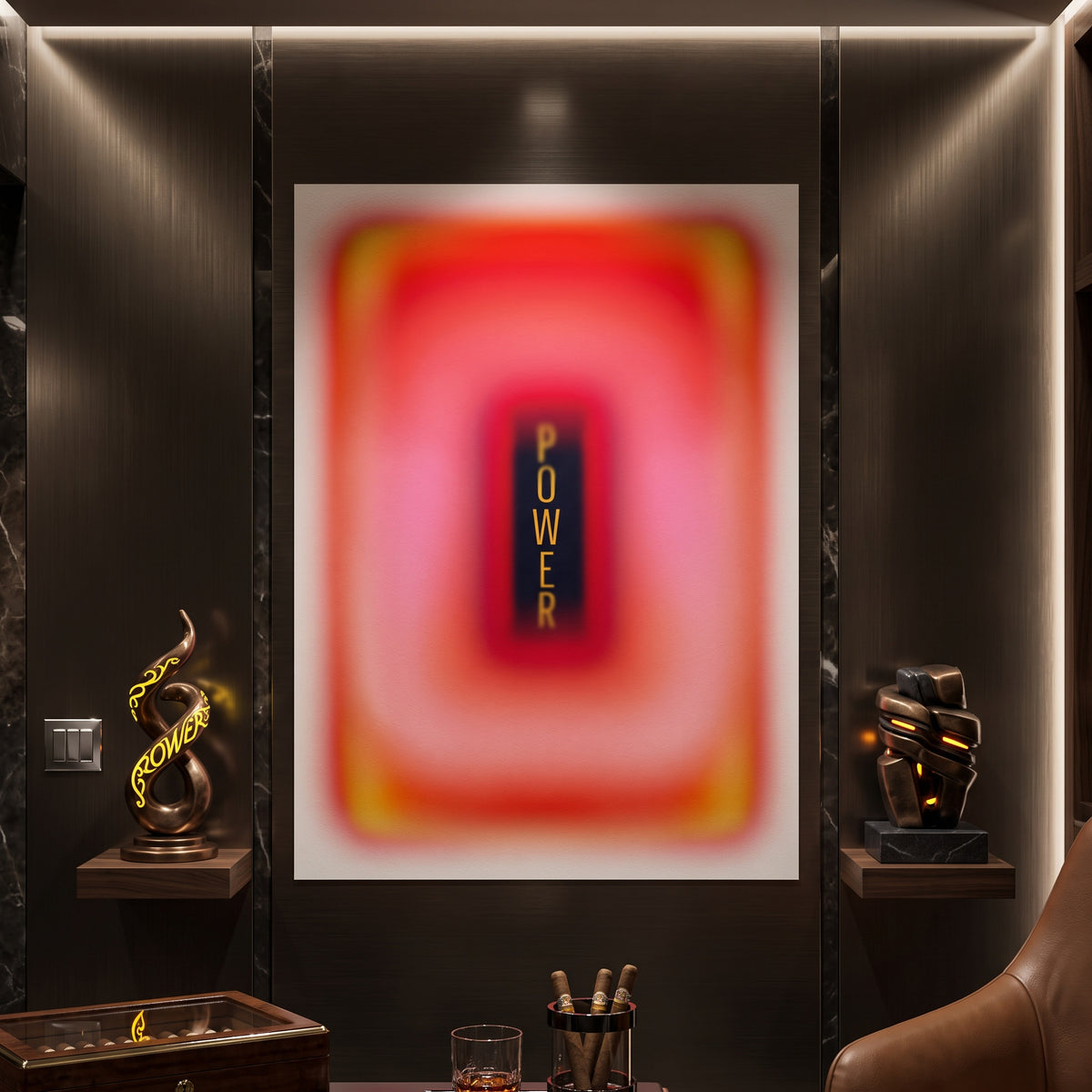 Poster Power Aura an der Wand eines modernen Wohnraums