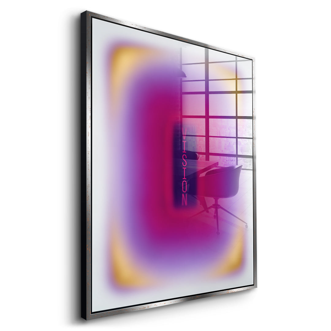 Seitenansicht des Acrylglasbilds Vision Aura im silbernen Rahmen