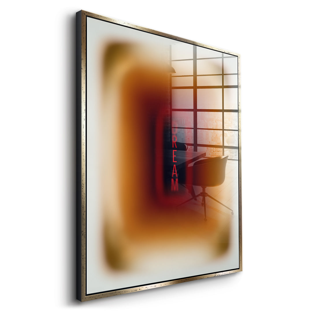 Seitenansicht des Acrylglasbilds Dream Aura im goldenen Rahmen