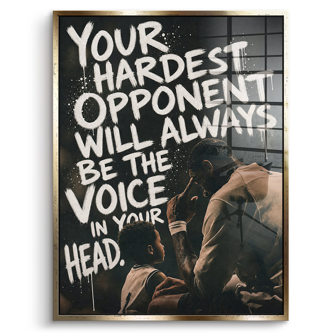 DOTCOMCANVAS Acrylglasbild Your Hardest Opponent im goldenen Premium-Rahmen
