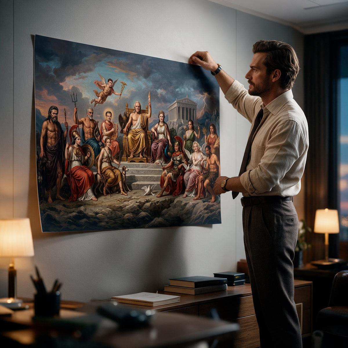 Poster Hollywood in Greece an der Wand eines modernen Wohnraums