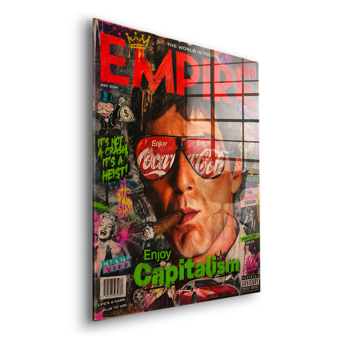 Seitenansicht des Acrylglasbilds Enjoy Capitalism Empire ohne Rahmen