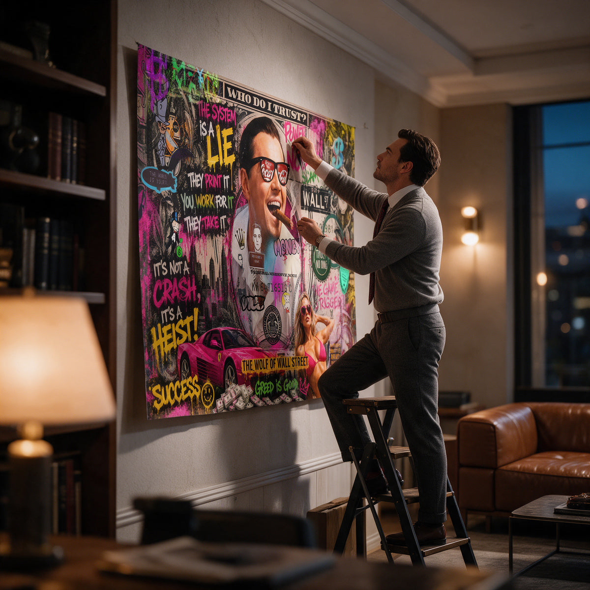 Poster Its A Heist an der Wand eines modernen Wohnraums