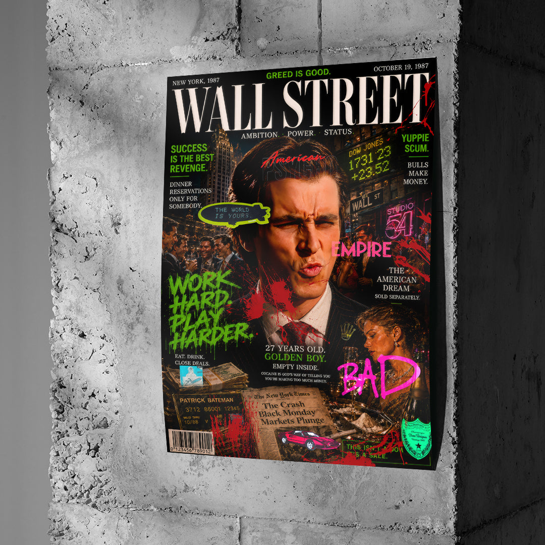 Poster Work Hard Play Harder an einer Betonwand